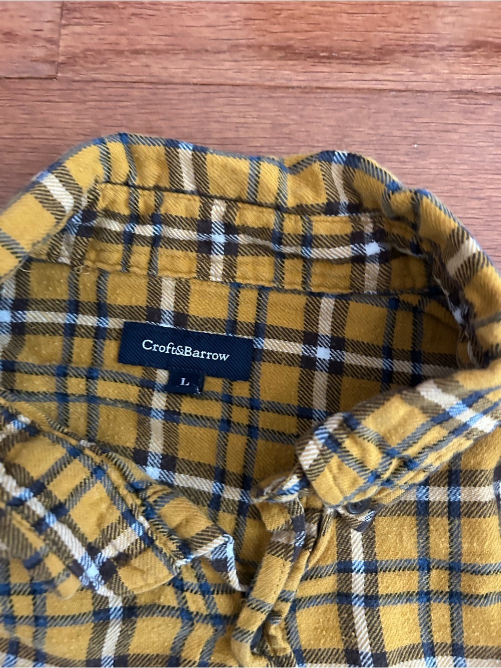 Croft & Barrow Yellow Plaid Button Down Flannel Shirt Men's Large - Picture 3 of 8
